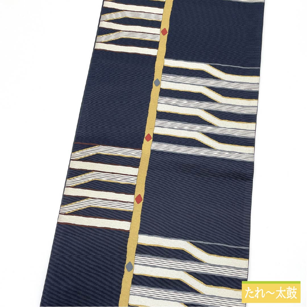 袋帯 正絹 紺滅色(こんけしいろ) 彩楽 幾何学模様 ダイヤ 帯丈442cm Sランク 六通 セミフォーマル 紺系 1123012172318