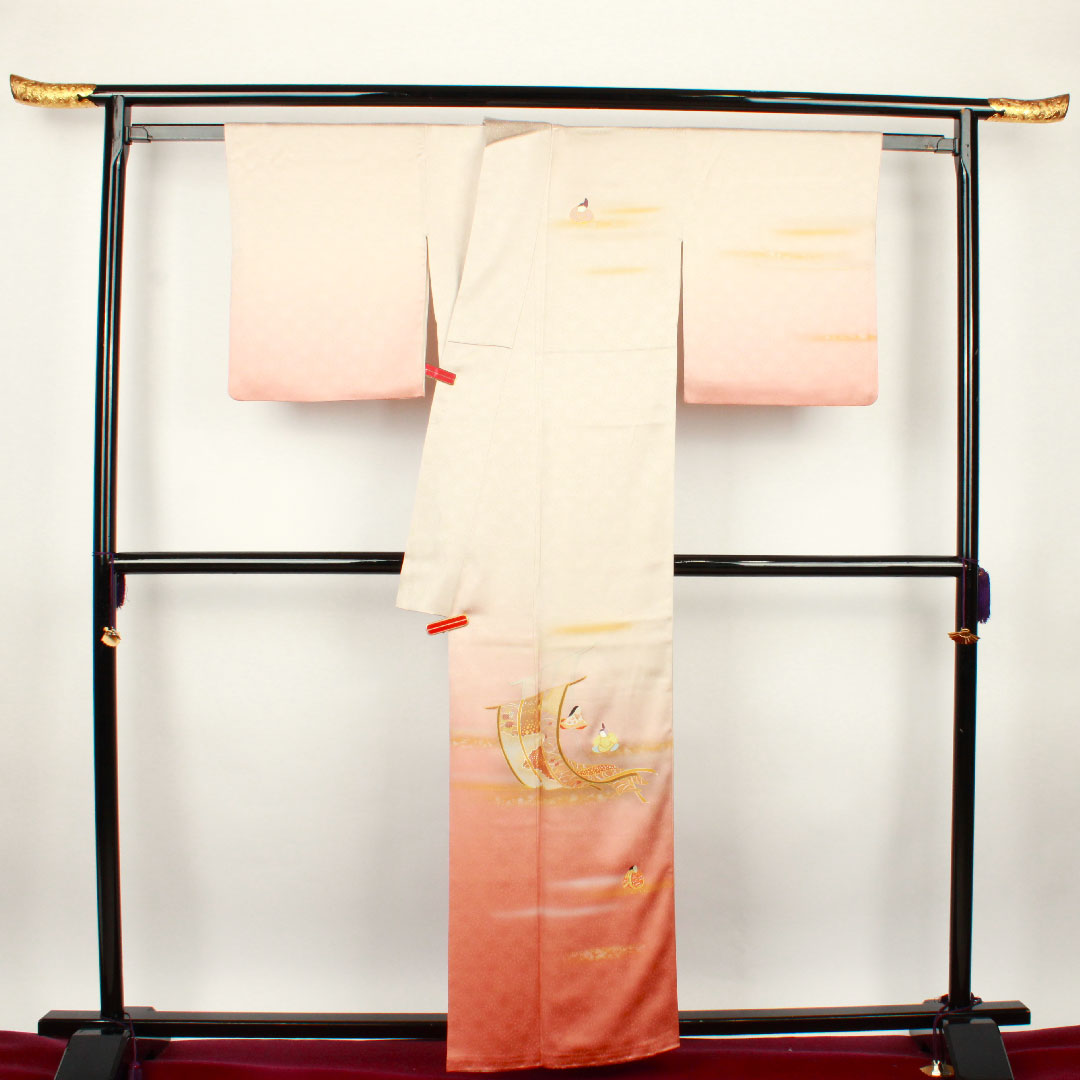 訪問着 袷 身丈160cm 裄丈65cm 桜色 人間国宝 福田喜重 人物模様 正絹 Sランク ピンク系 1112001512413