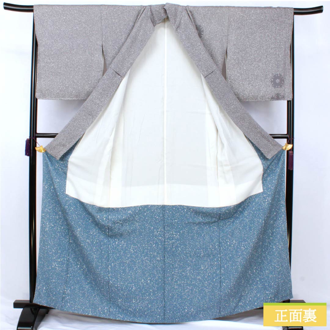 訪問着 正絹 Sランク 袷 身丈163cm 裄丈64cm 鉛色(なまりいろ) 付下げ 雪の結晶 たたき染め グレー系 1112007292422