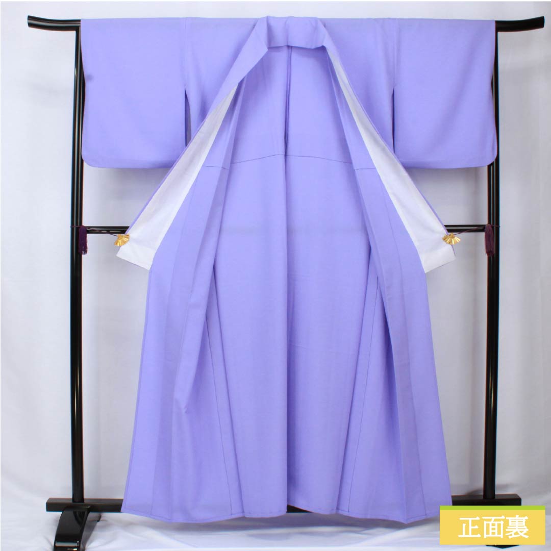 Solid-colored polyester kimono, length 158cm, sleeve length 66cm, gentian-colored (rindou-iro), washable, single-layer, S rank, purple, product number 1114002192320