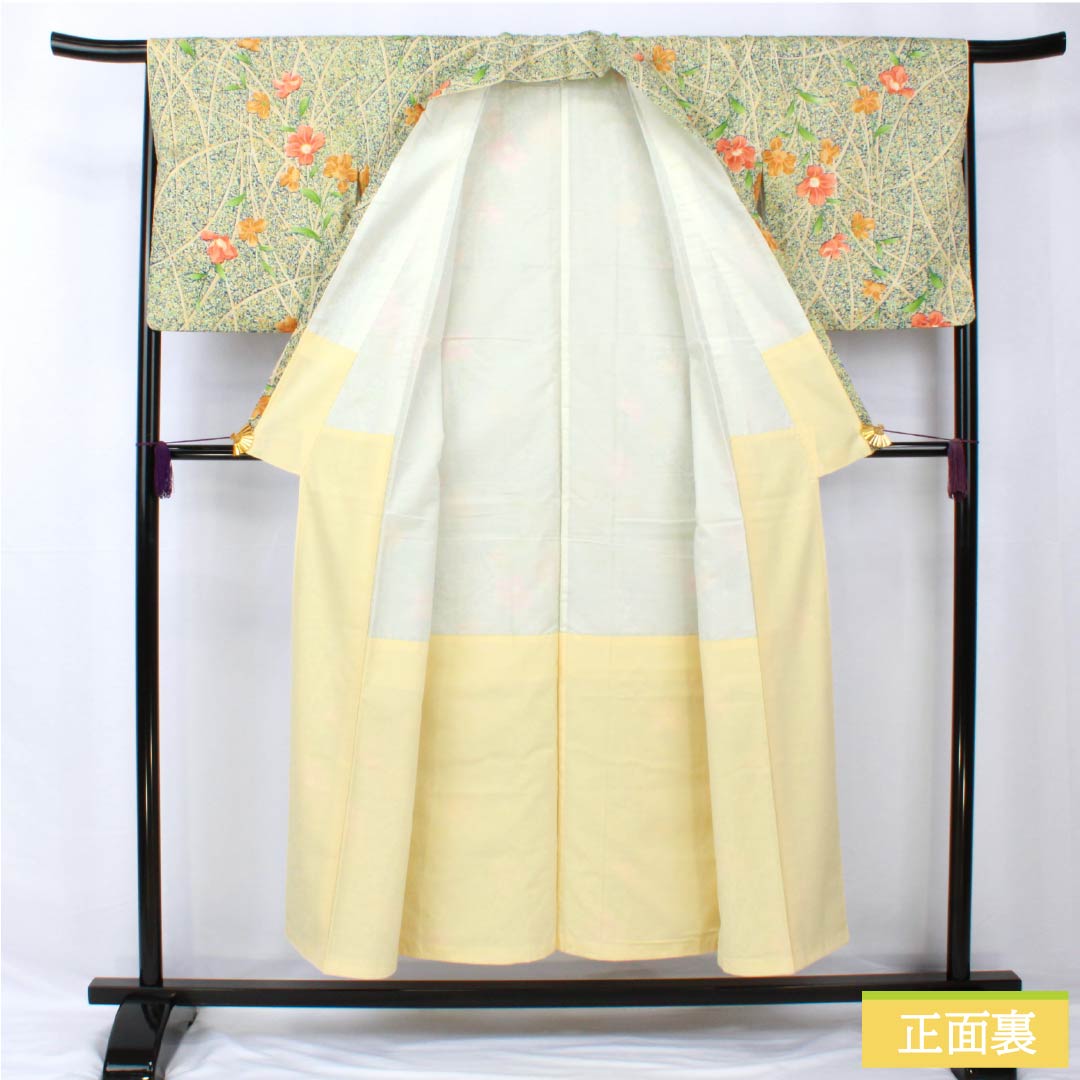 小紋 ポリエステル 身丈150.5cm 裄丈66cm 袷 紺瑠璃色(こんるりいろ) 型染 芝 草花 Sランク 紺系 1115005442118