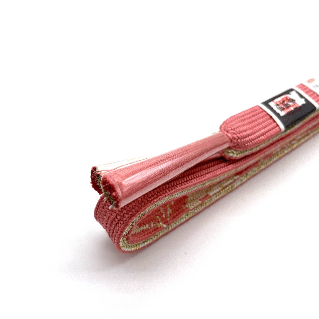 (New, used item) Obijime, pure silk, quarter-length string, pinkish red color, specially selected gold and silver thread, hand-woven string, new, used item, length approx. 165cm, width approx. 1.5cm, semi-formal, S rank, pink, 1135001542913