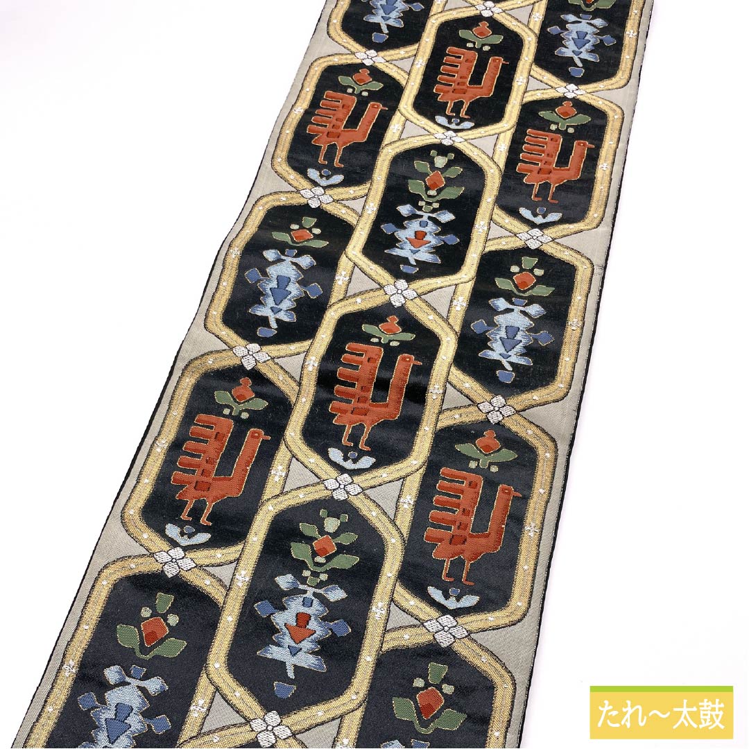 袋帯 正絹 Sランク 絹鼠色(きぬねずいろ) 松島織物 抽象模様 帯丈412cm 六通 セミフォーマル グレー系 1123015622322