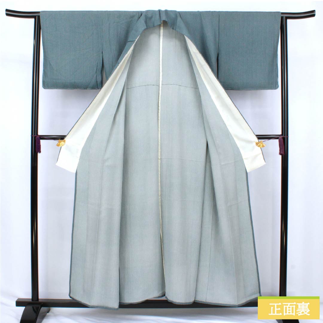 小紋 正絹 Sランク 身丈155cm 裄丈63.5cm 単衣 御召御納戸色(おめしおなんどいろ) 江戸小紋 縞 青系 1115007372317