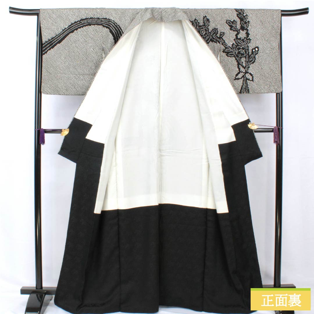 Homongi, pure silk, lined, length 165cm, sleeve length 66cm, all-dyed, floral pattern, A rank, black, 1112006033510