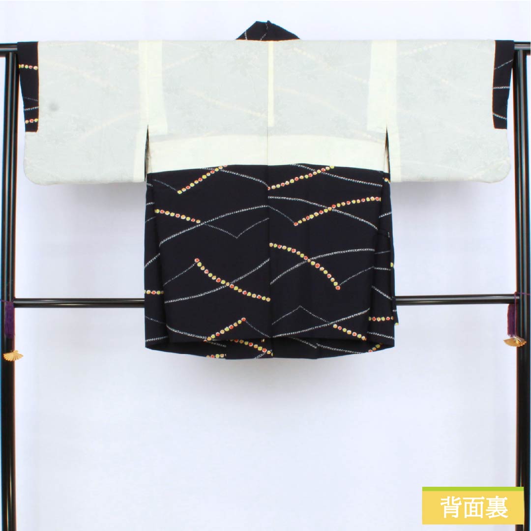 道中着 ポリエステル Aランク 身丈79.5cm 裄丈65cm 褐色(かちいろ) 線調子 袷 紺系 1117001453918