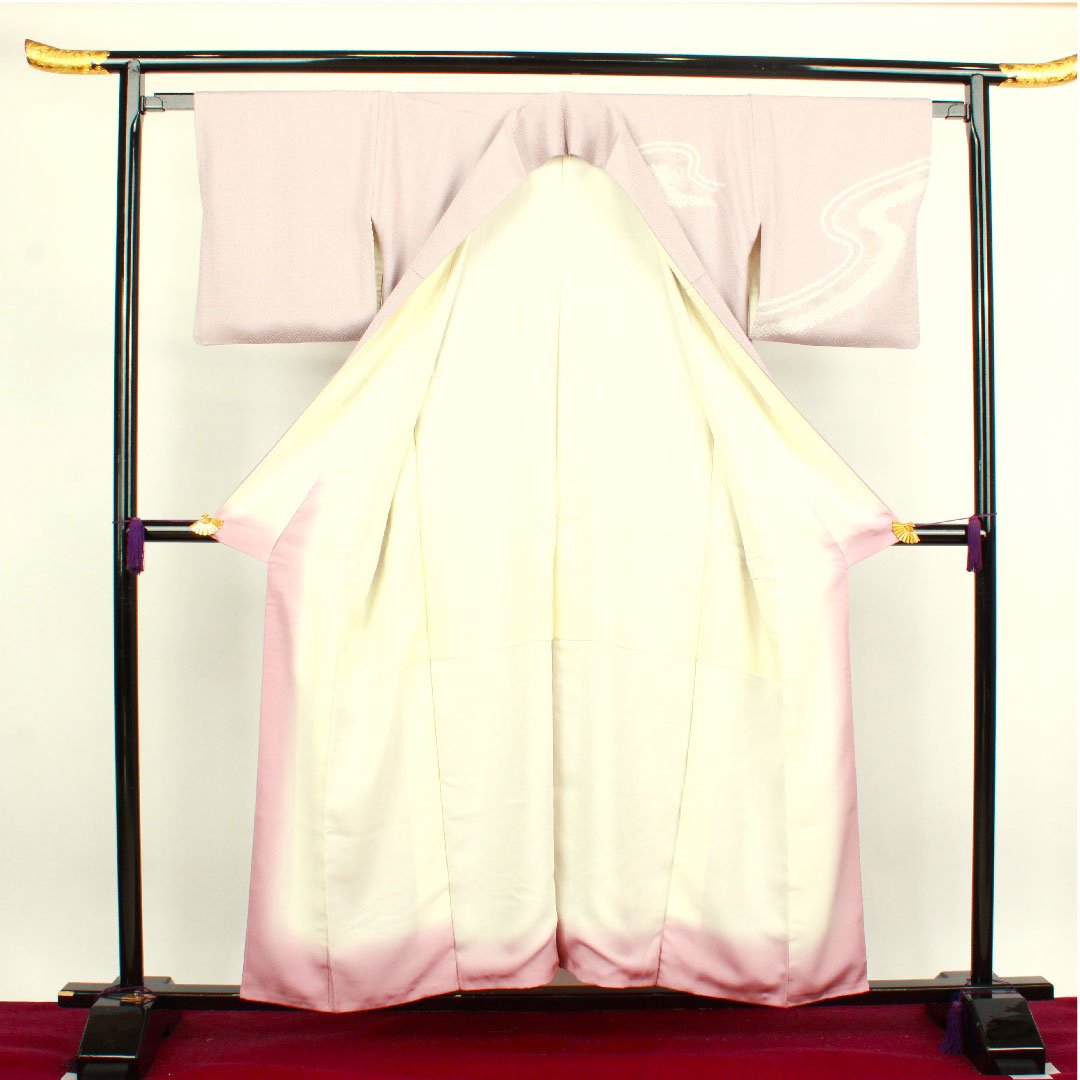 Homongi, lined, length 155cm, sleeve length 63cm, grape color, tie-dye, embroidery, running water, pure silk, A rank, purple, 1112002533320