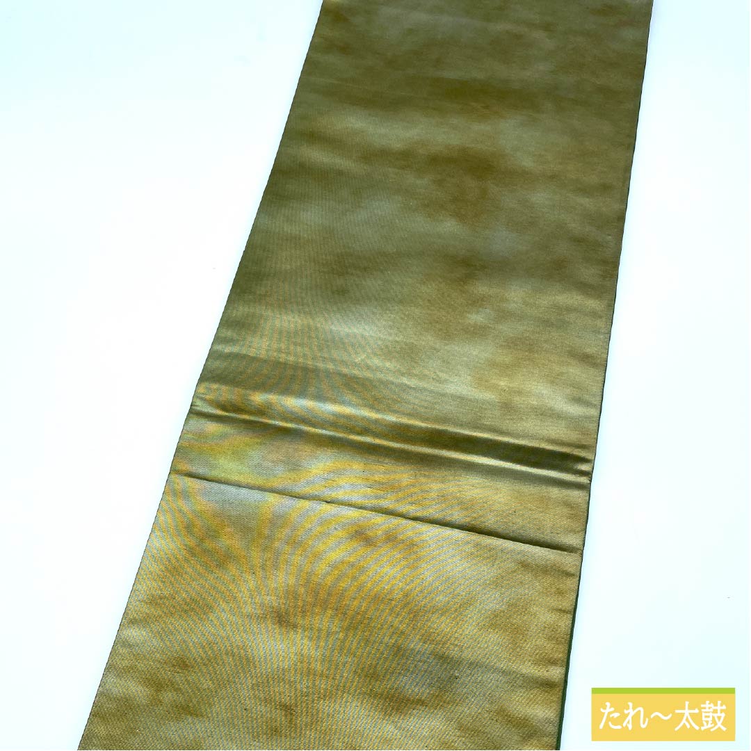 袋帯 正絹 島松鼠色(しままつねずいろ) 相良刺繡 欧風文様 帯丈436cm Sランク ポイント柄 カジュアル 緑系 1123012762319