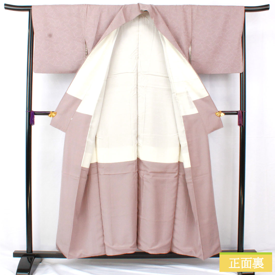 色無地 正絹 身丈154cm 裄丈66cm 桜鼠色(さくらねずいろ) 一つ紋 剣片喰 袷 Sランク 紫系 1114001842220