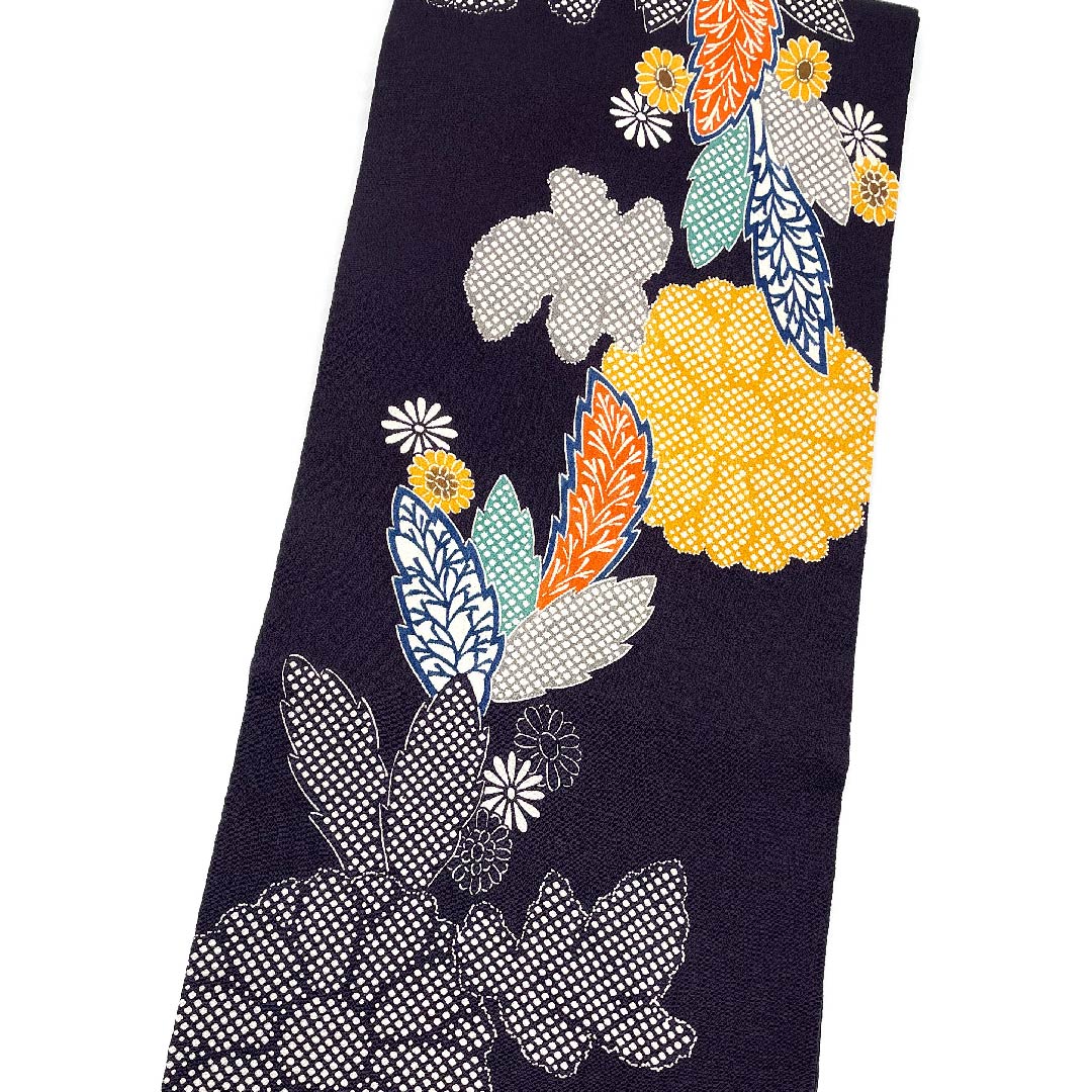 名古屋帯 紫黒色 京紅型 栗山工房 花柄 帯丈372cm 正絹 Sランク ポイント柄 カジュアル 紫系 1124005222320 名古屋仕立て