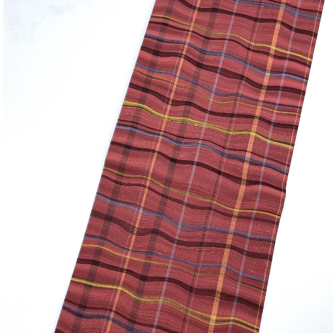 Nagoya obi, all red, variegated lattice, obi length 350cm, pure silk, S rank, full length, casual, red, 1124004402312, Nagoya style