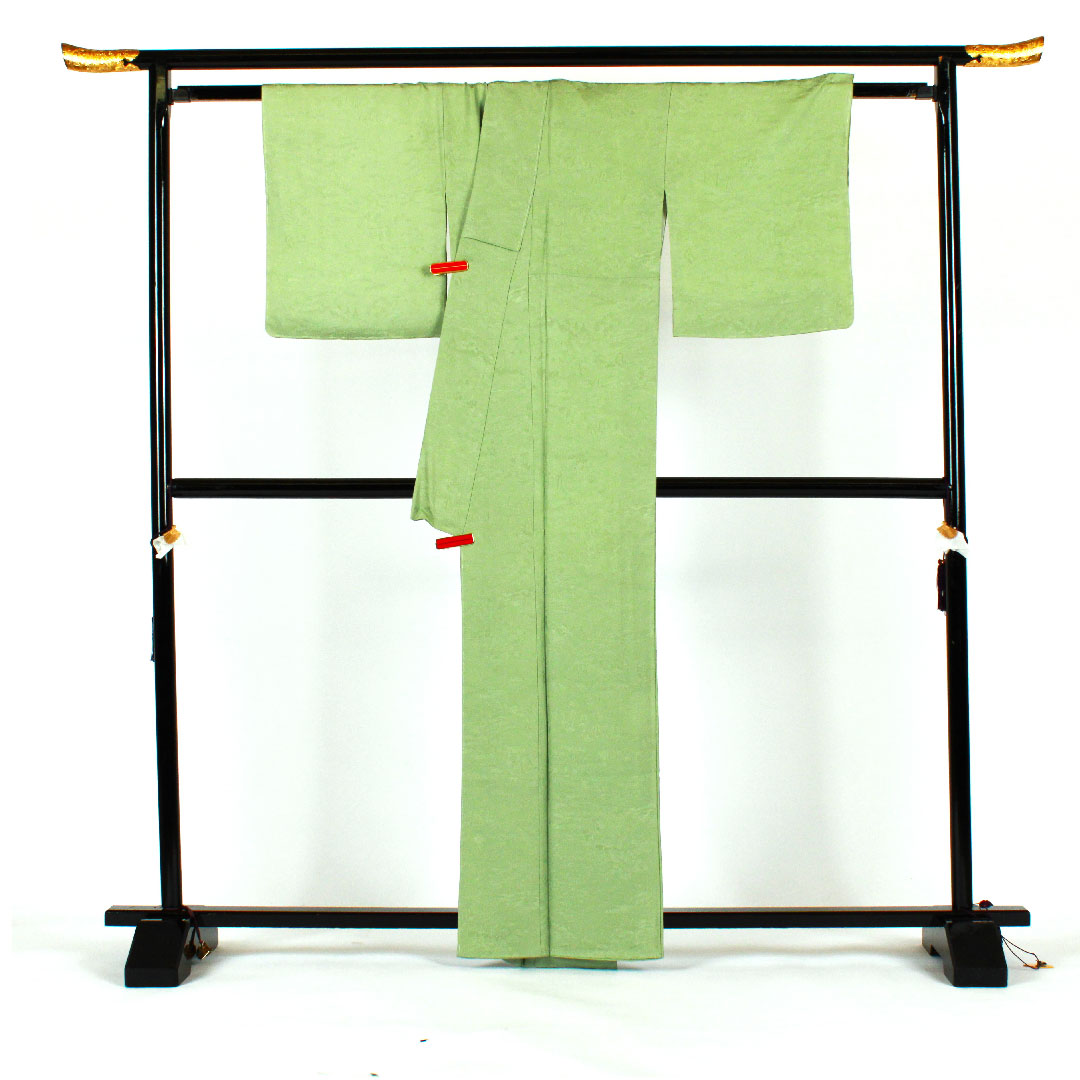 色無地 寿光織 時代人物風景模様 剣片喰 身丈164cm 裄丈66cm 袷 正絹 Sランク 緑系 1114000292319