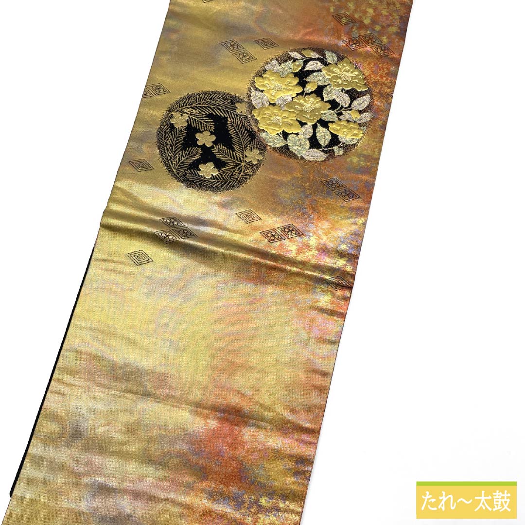 名古屋帯 正絹 Sランク 重ね菱 ふくれ織 椿 引箔 帯丈357cm ポイント柄 セミフォーマル グラデーション系 1124009552399 名古屋仕立て