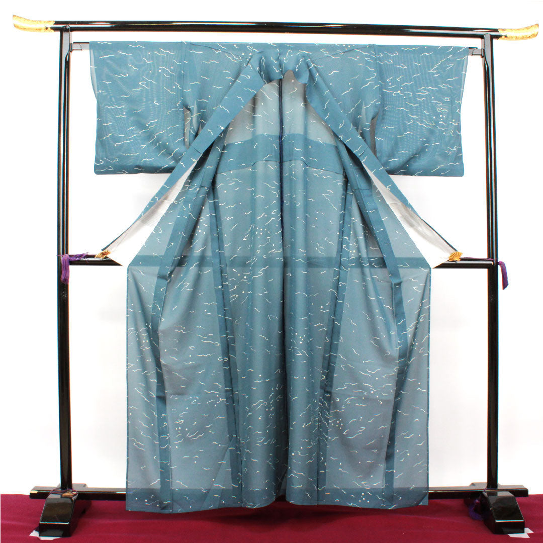 夏物 正絹 小紋 身丈161cm 裄丈65cm 熨斗目花色(のしめはないろ) 幾何学模様 絽 Sランク グレー系 1132001572422