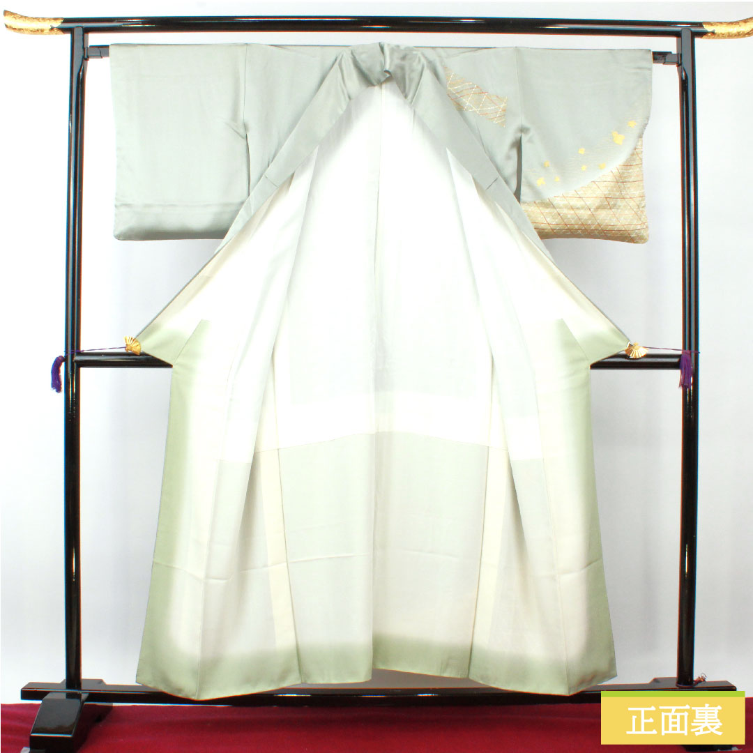 訪問着 正絹 袷 身丈154cm 裄丈65cm 京友禅 刺繡 Aランク 緑系 1112004123219