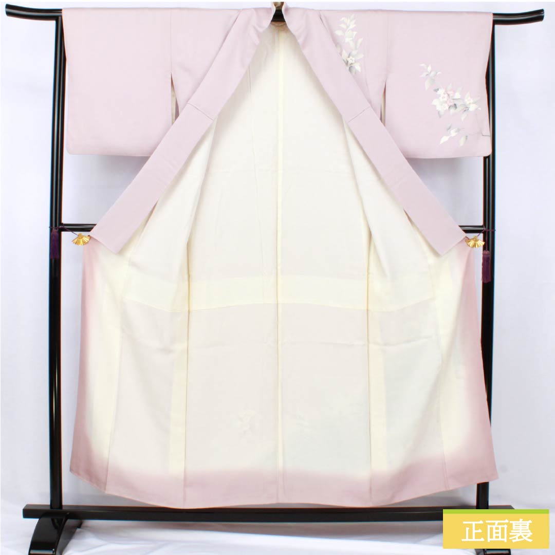 訪問着 正絹 Aランク 袷 身丈153.5cm 裄丈62.5cm 白梅色(しらうめいろ) 花 紫系 1112007573220
