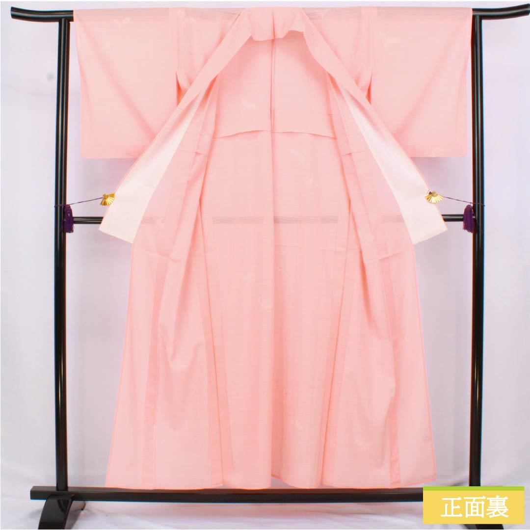 夏物 正絹 小紋 身丈154cm 裄丈63cm 淡紅赤色(うすべにあかいろ) 紋絽 草木模様 絽 Sランク ピンク系 1132002852213