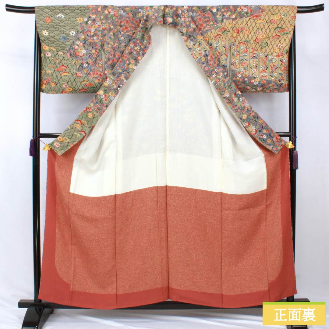 Houmongi Silk S Rank Awase Length 157cm Yuki 66.5cm Ash Purple and Blue Willow Gray Stenciled Dye Nishioka Tomoji Artist Piece Classical Pattern Multicolor 1112007682328