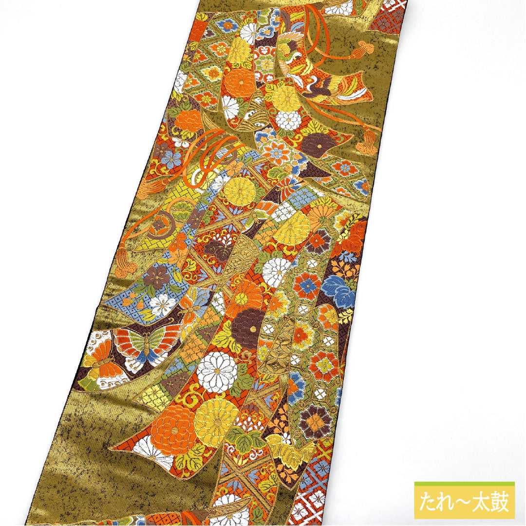 Formal Obi, S-Rank, Nishijin-ori Silk, with Gold-Tone Pattern, Gold-Tone Pattern, 446cm Long, Suitable for Tomesode and Furisode, 1123016282321