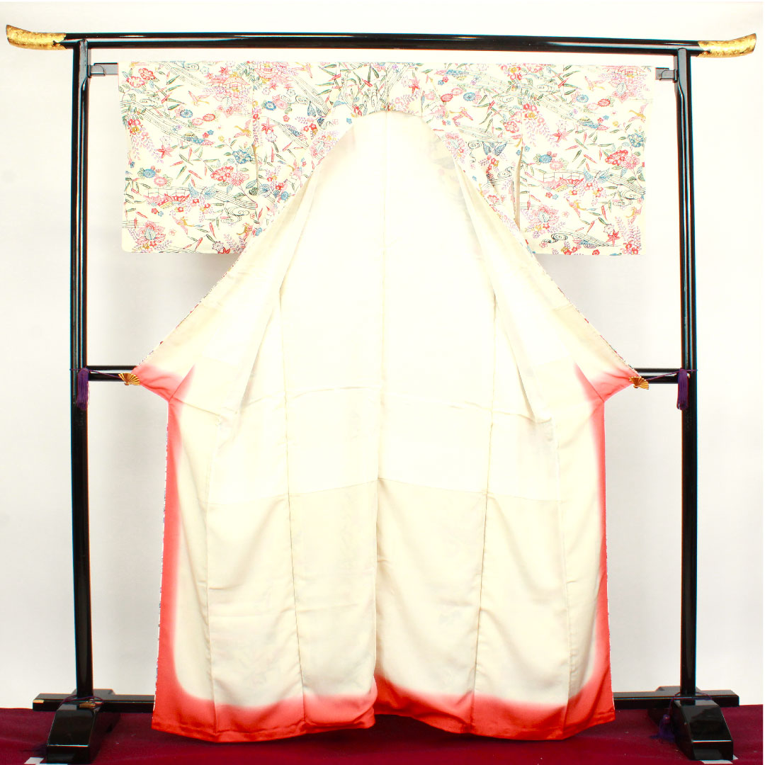 Komon Length 163.5cm Sleeve length 65cm Awase Milky white Kyo-Bingata Chayatsuji Pure silk S rank White 1115003342411
