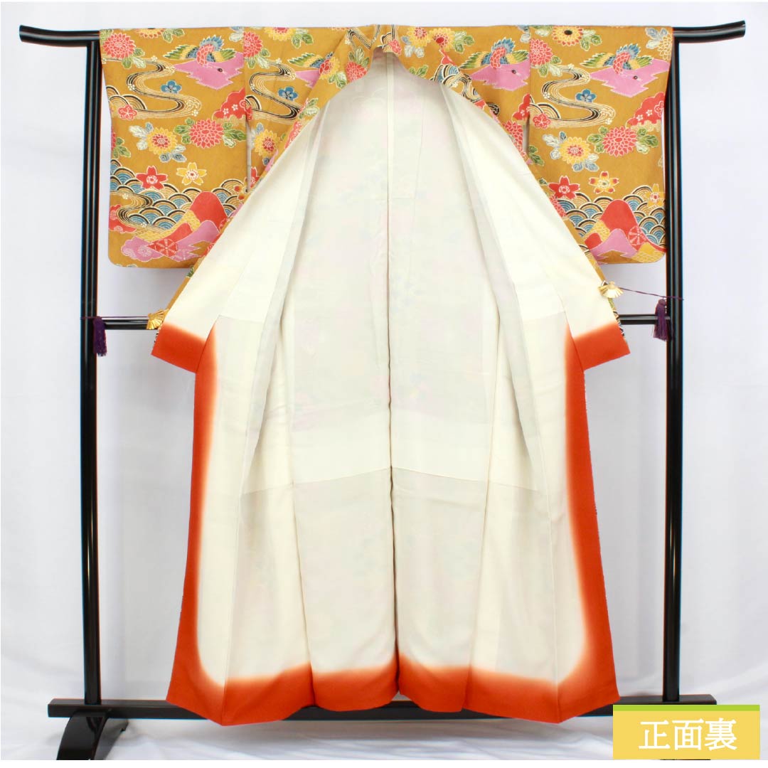 小紋 正絹 Sランク 身丈156cm 裄丈63.5cm 袷 狐色(きつねいろ) 京紅型 吉祥文様 橙系 1115006402326