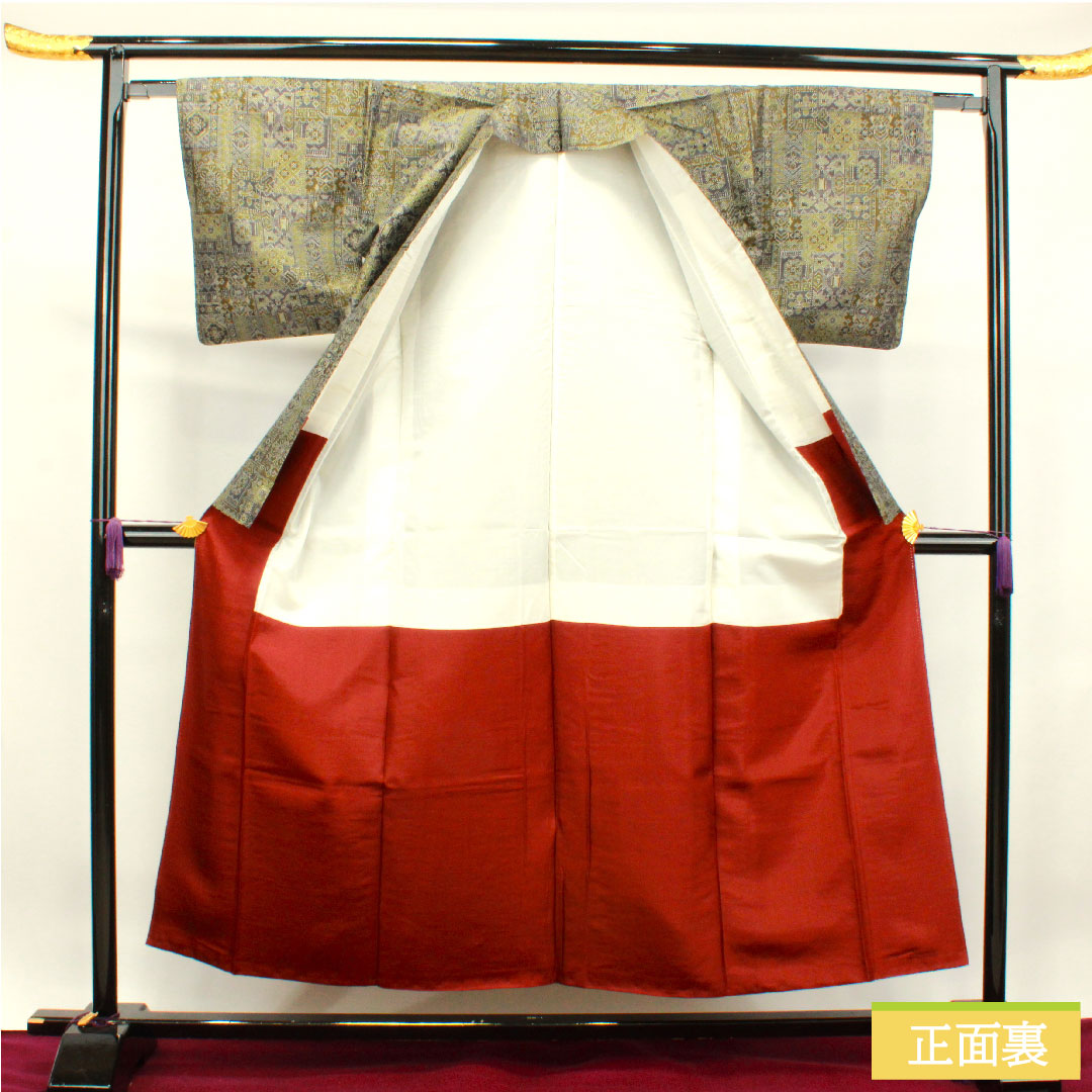 Tsumugi silk Length 159.5cm Sleeve length 65.5cm Geometric pattern S rank Awase Gradient 1116003032399