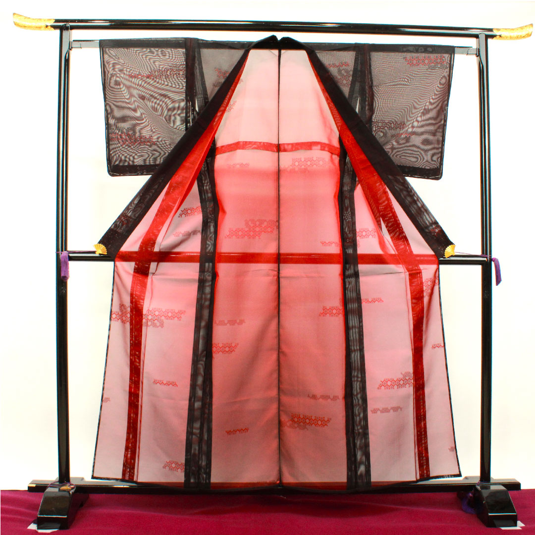 夏物 正絹 色無地 身丈159.5cm 裄丈61.5cm 小豆茶色(あずきちゃいろ) 幾何学模様 しつけ糸付き 未使用品 紗 Sランク 赤系 1132001732312