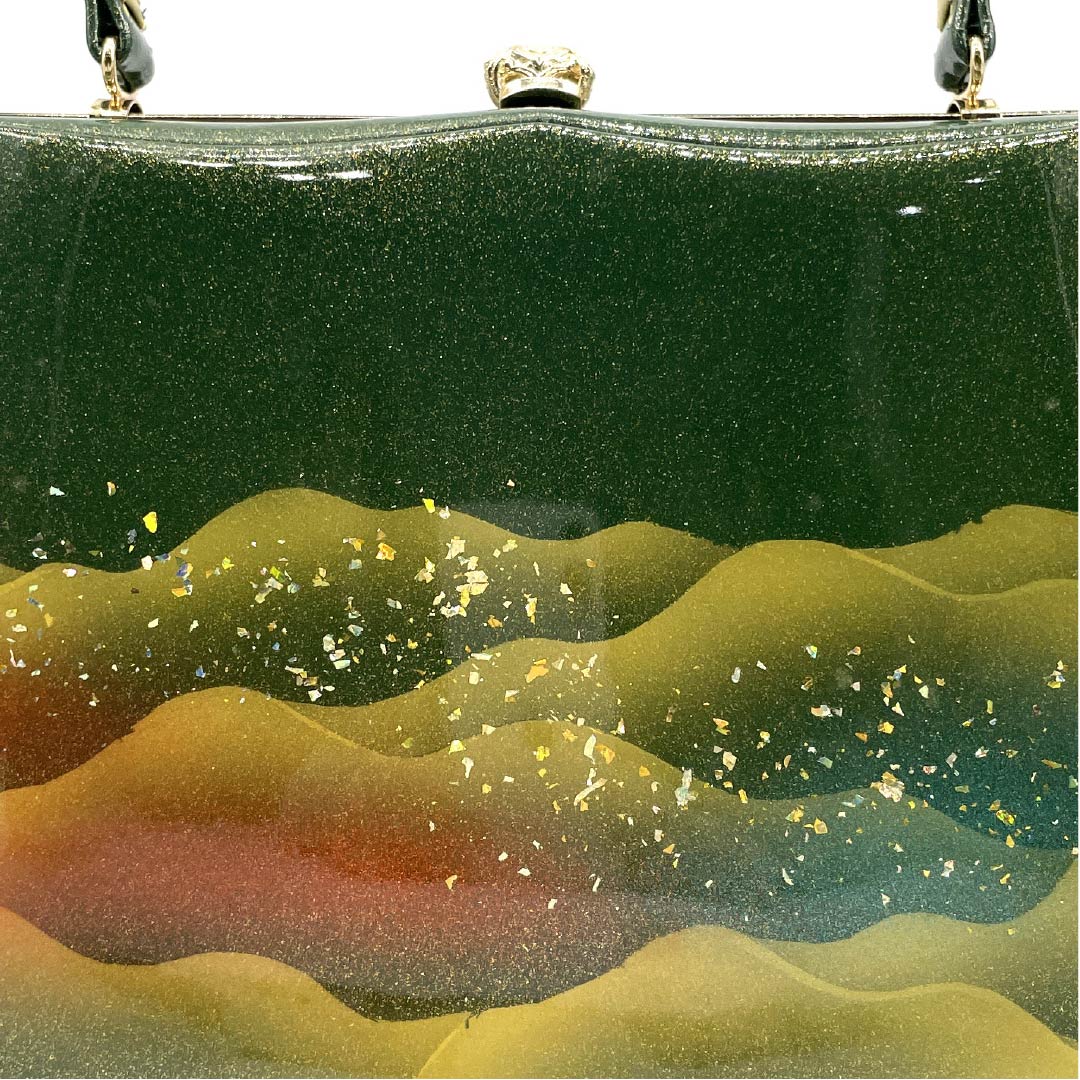 和装バック フォーマル 青漆色(せいしついろ) 遠山 幾何学模様 古典柄 緑系 Aランク 113900019319