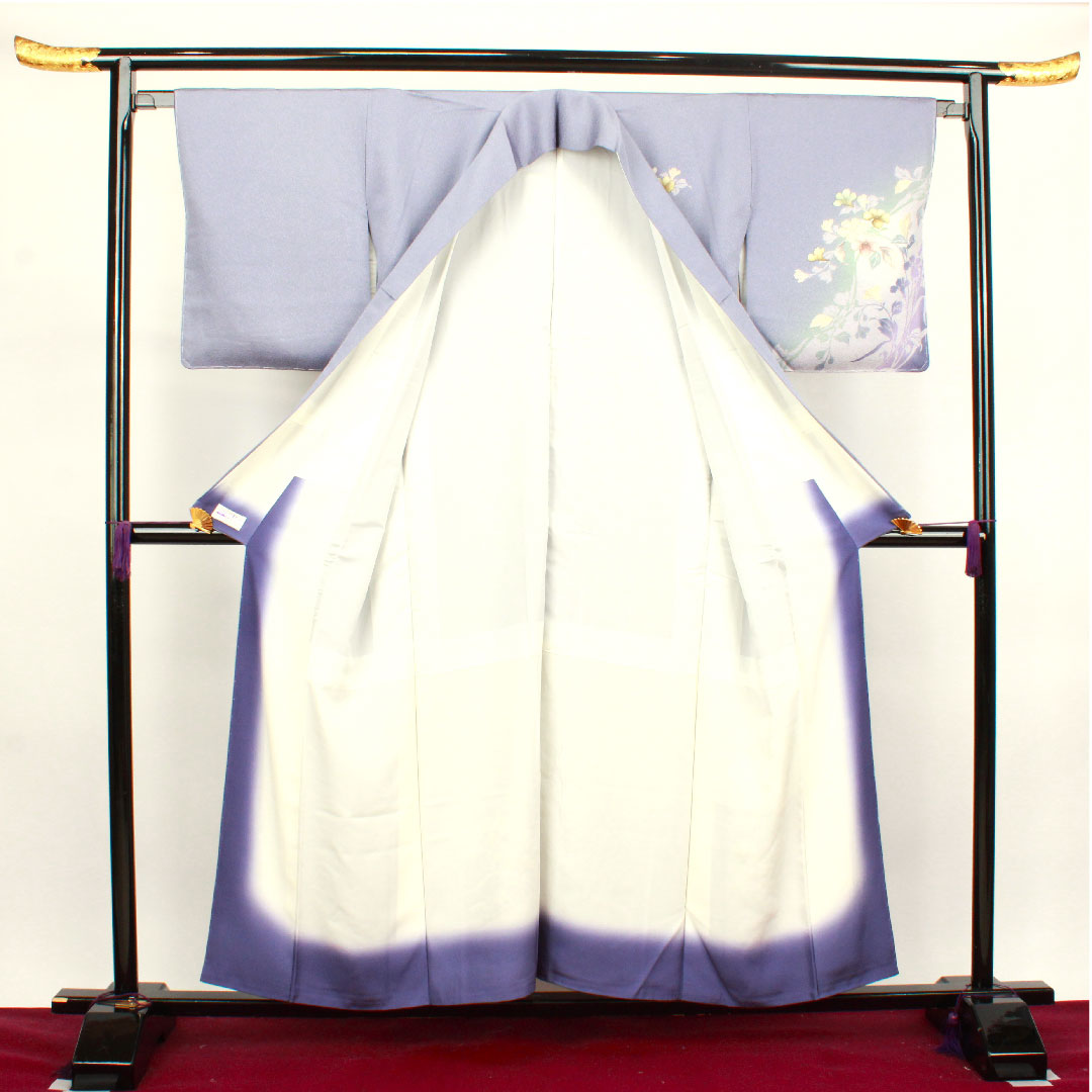 訪問着 袷 身丈156cm 裄丈64cm しつけ糸付き 未使用品 相思鼠色 京友禅 作家物 草花模様 正絹 Sランク グレー系 1112002582322