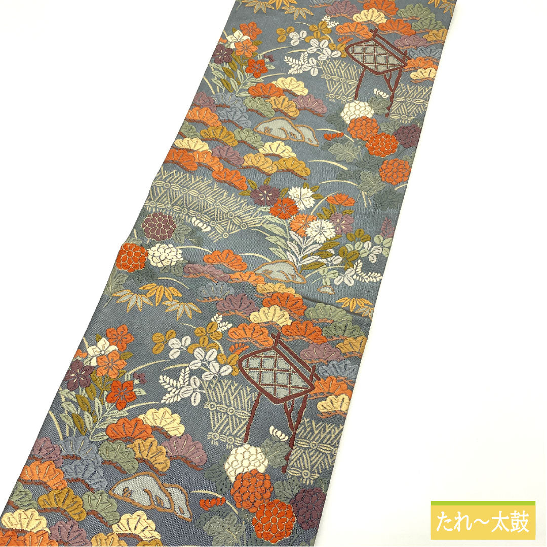 袋帯 正絹 Aランク 鉛色(なまりいろ) 西陣織 唐織 茶屋辻模様 帯丈426cm 六通 フォーマル グレー系 1123016933322