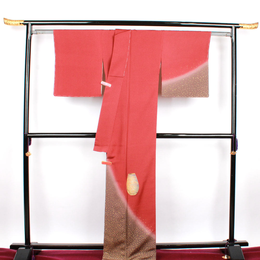 訪問着 袷 身丈165cm 裄丈65cm 葡萄茶色 人間国宝 福田喜重 壺模様 正絹 Sランク 赤系 1112001522512