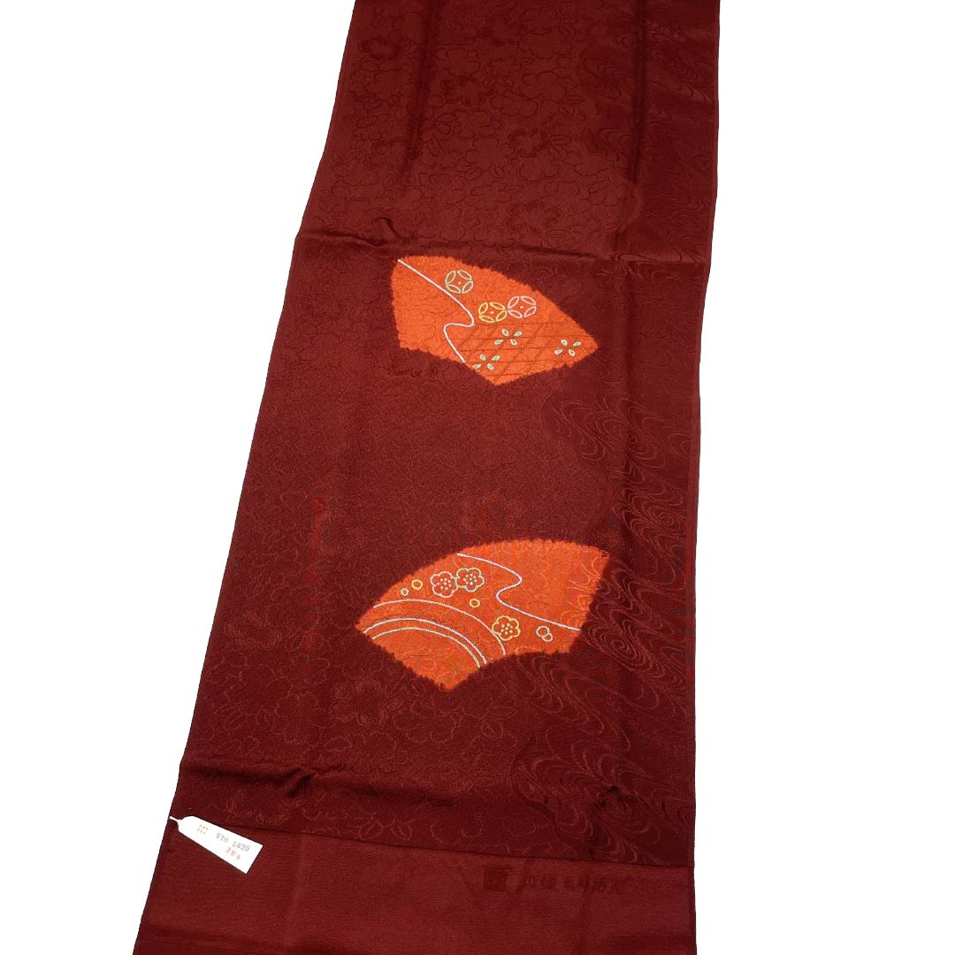 (新古品) 帯締め・帯揚げセット 正絹 NEWランク 紅海老茶色(べにえびちゃいろ) 渡敬謹製 古典柄 扇 長さ約164cm 幅約1.5cm カジュアル 茶系 1141000601314