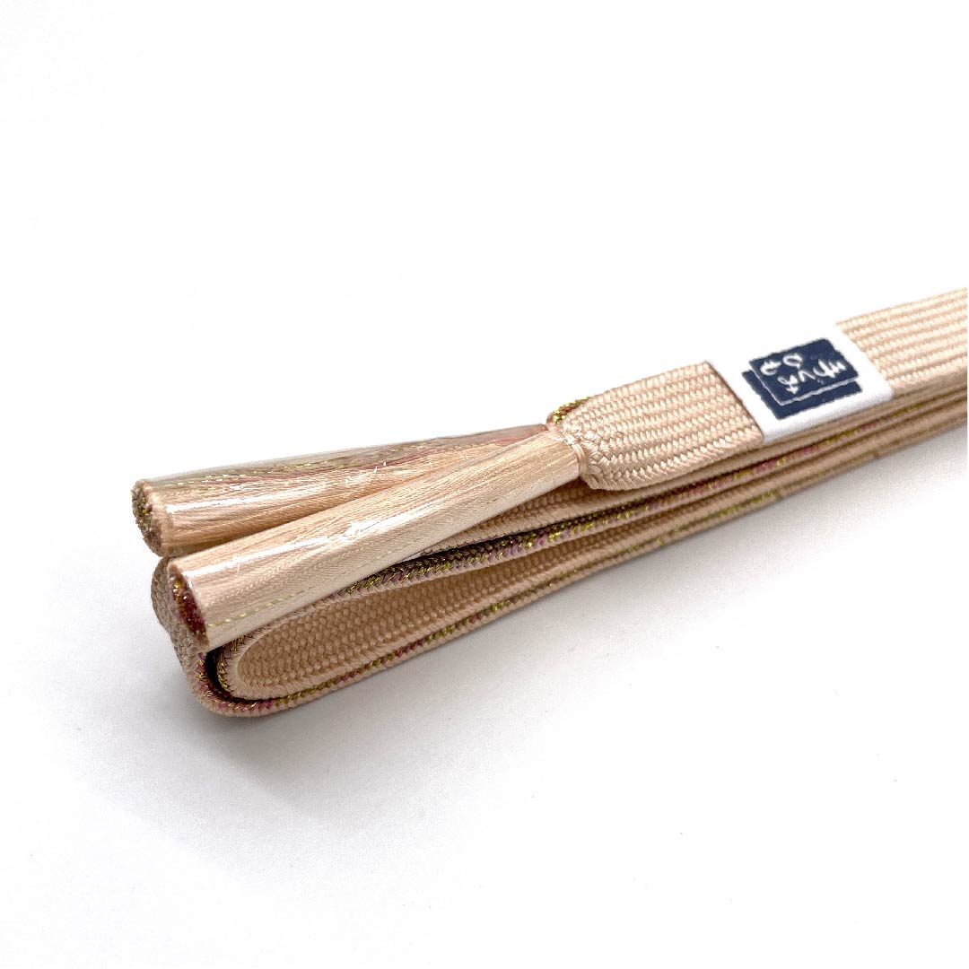 (新古品) 帯締め 正絹 四分紐 薄肉色(うすにくいろ) 手組紐 鱗 金属糸使用 長さ約162cm 幅約1.5cm セミフォーマル Sランク ベージュ系 1135002852325