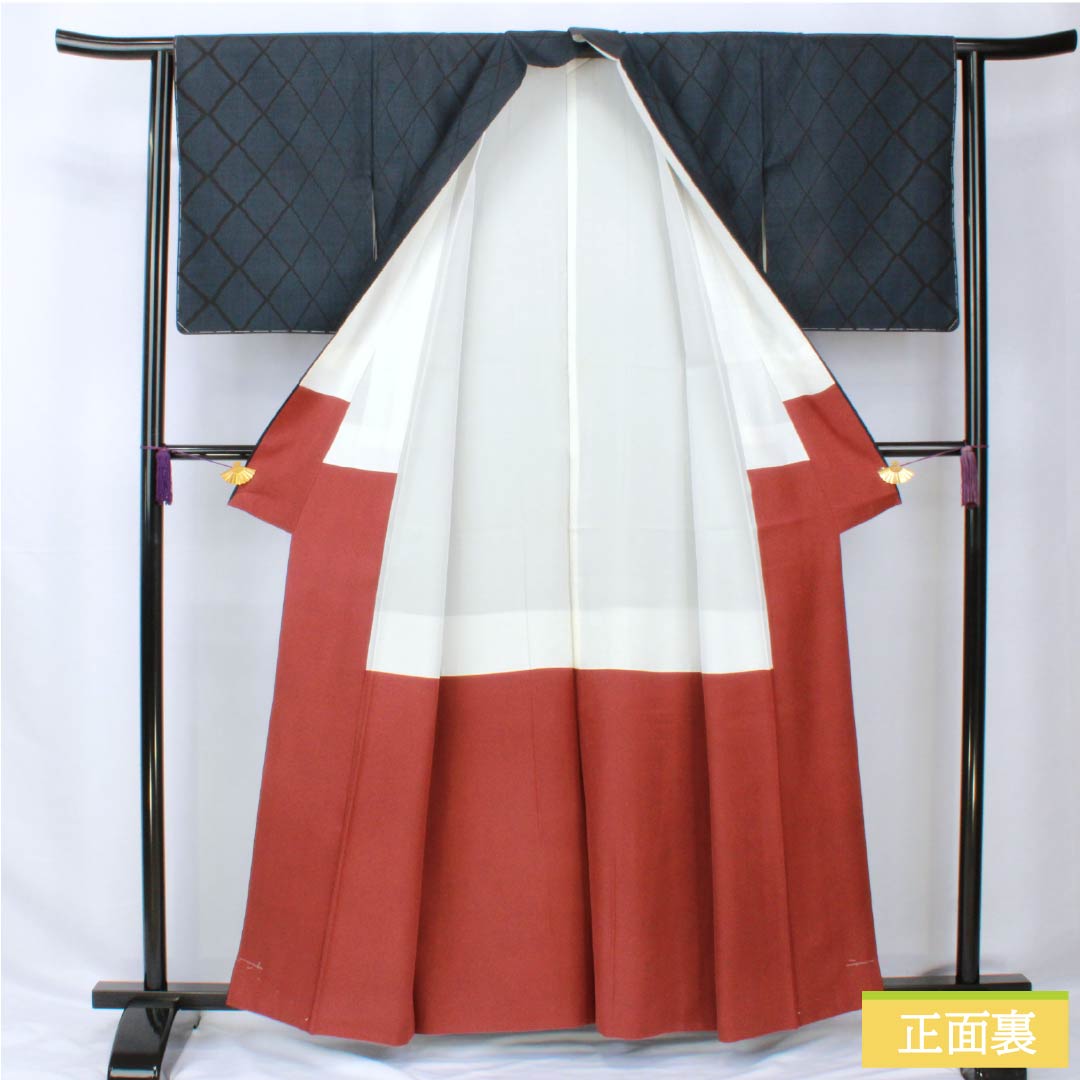 紬 正絹 身丈160.5cm 裄丈62.5cm 韓藍色(からあいいろ) 大島紬 7マルキ 一元絣 Aランク 袷 紺系 1116003793418