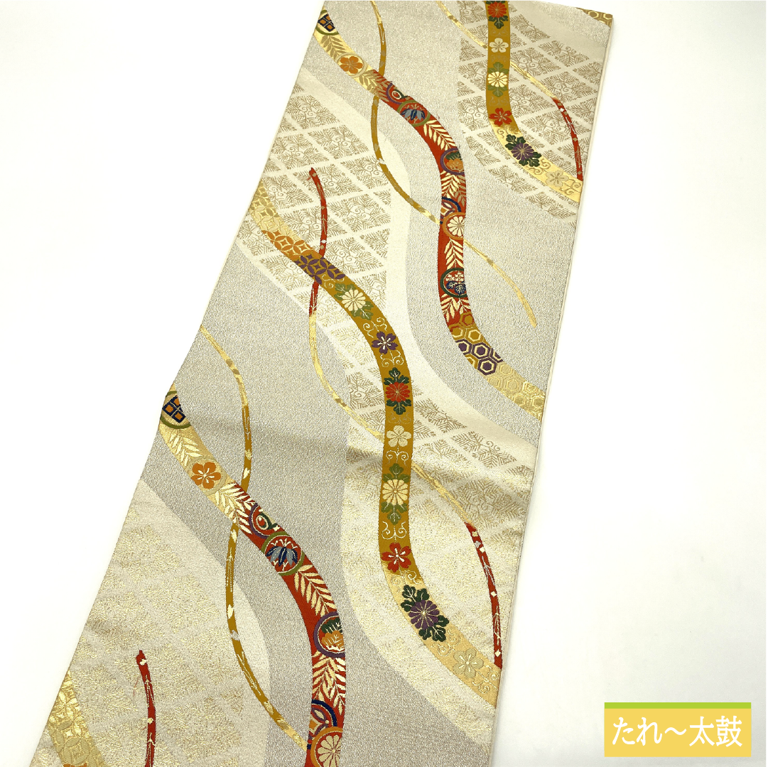 袋帯 正絹 Aランク 熨斗 西陣織 帯丈430cm 六通 フォーマル 銀系 1123017293322