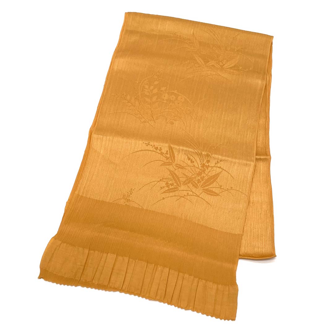 Obiage, pure silk, S rank, semi-formal, Konoe persimmon color, floral design, length approx. 171cm, width approx. 24.5cm, orange系, 1136002402926