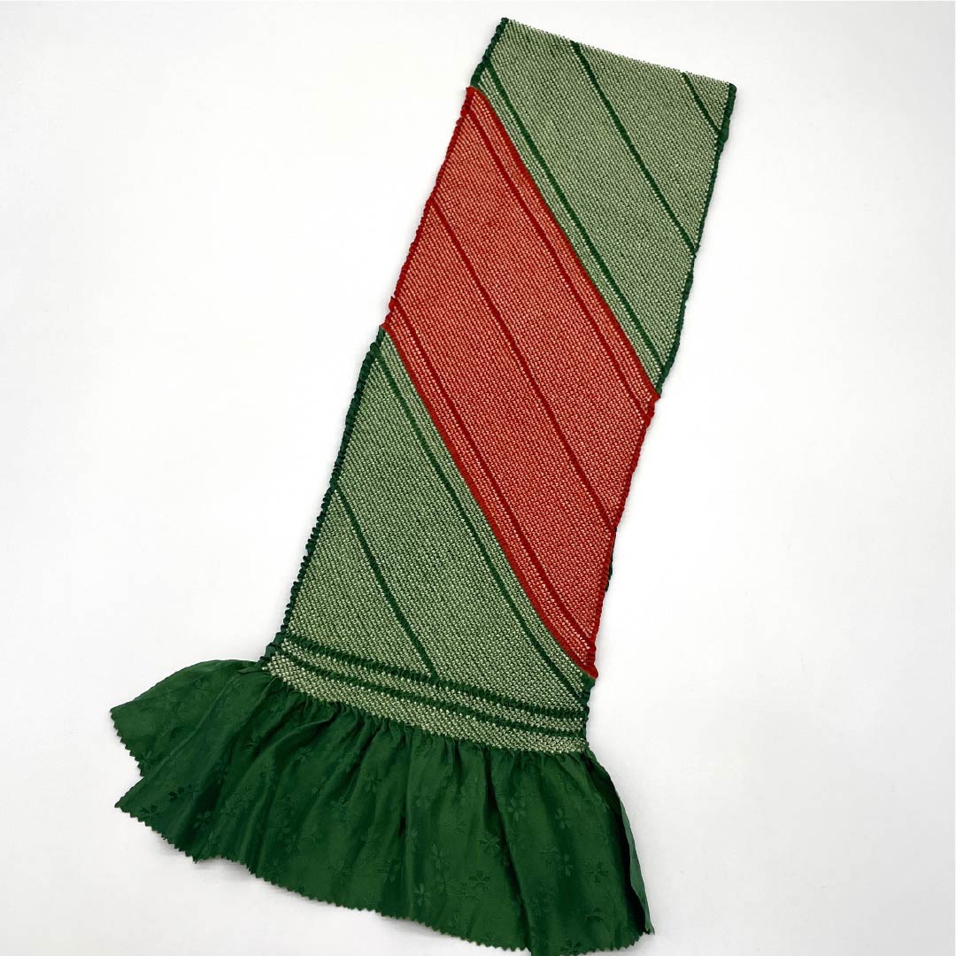 (Like new) S-Rank Silk Obijime and Obiage Set, Saitatsumairo (Saitatsumairo) Color, Length: Approx. 156cm, Width: Approx. 1.2cm, Green, for Furisode Kimono (Long-Sleeved Kimono). Product Code: 1141000082319