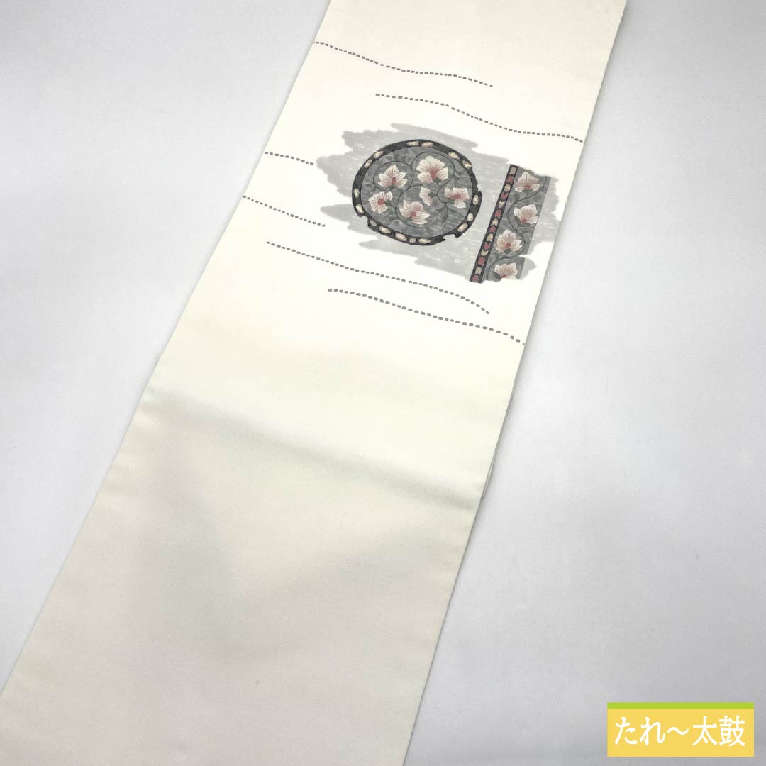 名古屋帯 ポリエステル Bランク 唐花 染め帯 帯丈368cm ポイント柄 カジュアル 白系 1124010854311 名古屋仕立て