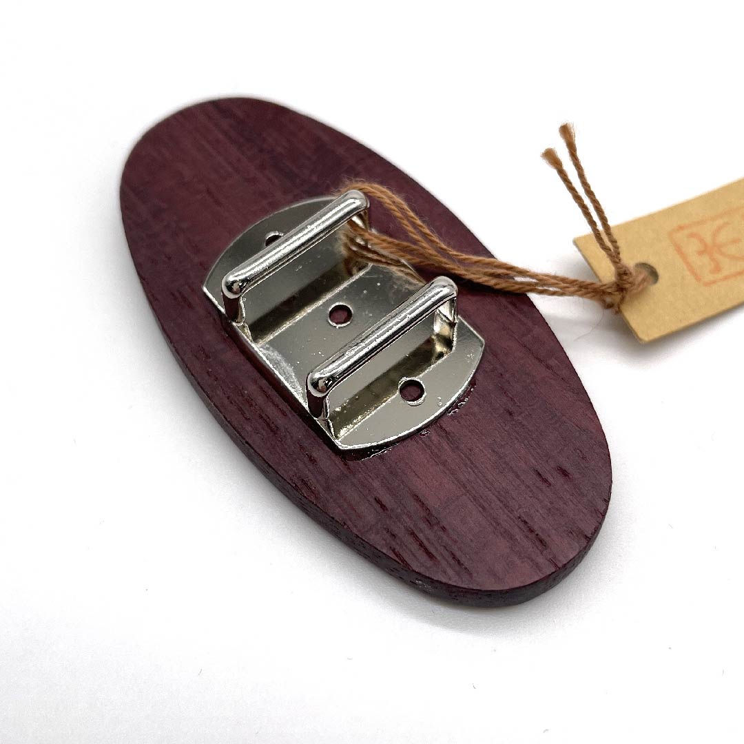 (新古品) 帯留め 木彫 カジュアル 赤銅色(しゃくどういろ) 木象嵌 縞 横線 長さ約3cm 幅約6cm Sランク 茶系 1137000352914