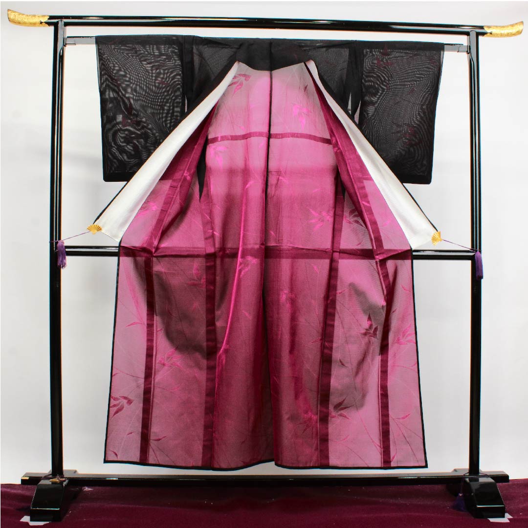 夏物 正絹 小紋 身丈153cm 裄丈61.5cm 黒色 抽象模様 絽 Aランク 黒系 1132000293210