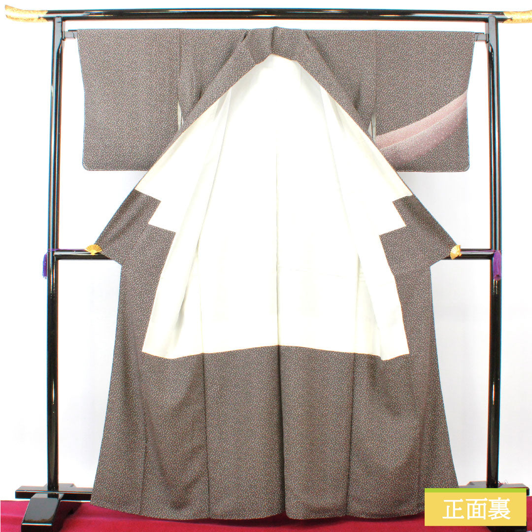 Homongi, pure silk, lined, length 164.5cm, sleeve length 66.5cm, dark brown, cherry blossom petals, Edo Komon, basting thread included, unused, S rank, brown, 1112004662414