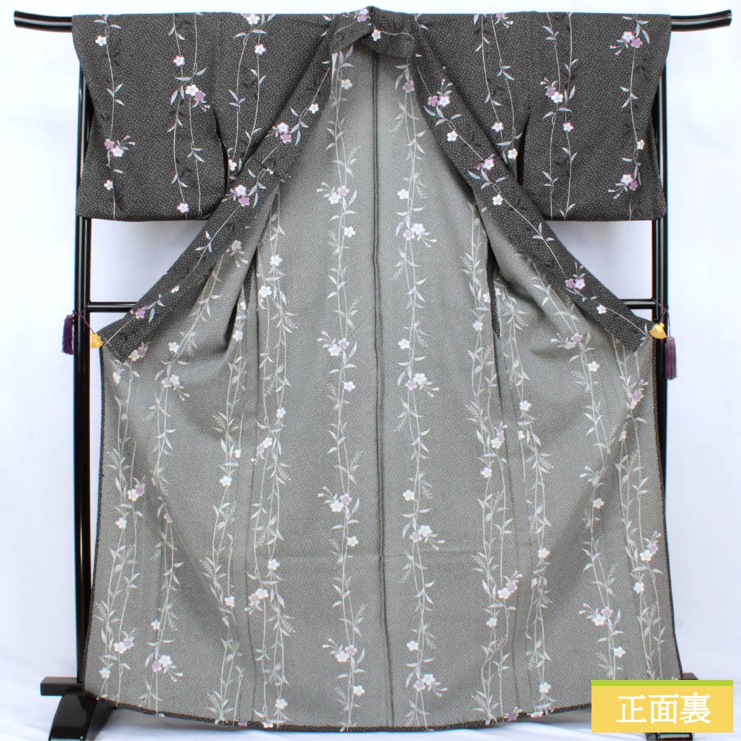 Komon Polyester Rank S Length 168cm Sleeve-to-sleeve 68.5cm Unlined Katagami Sakura Polka Dots Washable Kimono Black 1115008002510