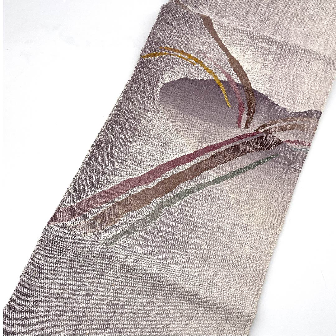 Nagoya obi, half-color, hand-woven pongee, abstract pattern, obi length 348cm, pure silk, S rank, point pattern, casual, purple, 1124003062320, open style