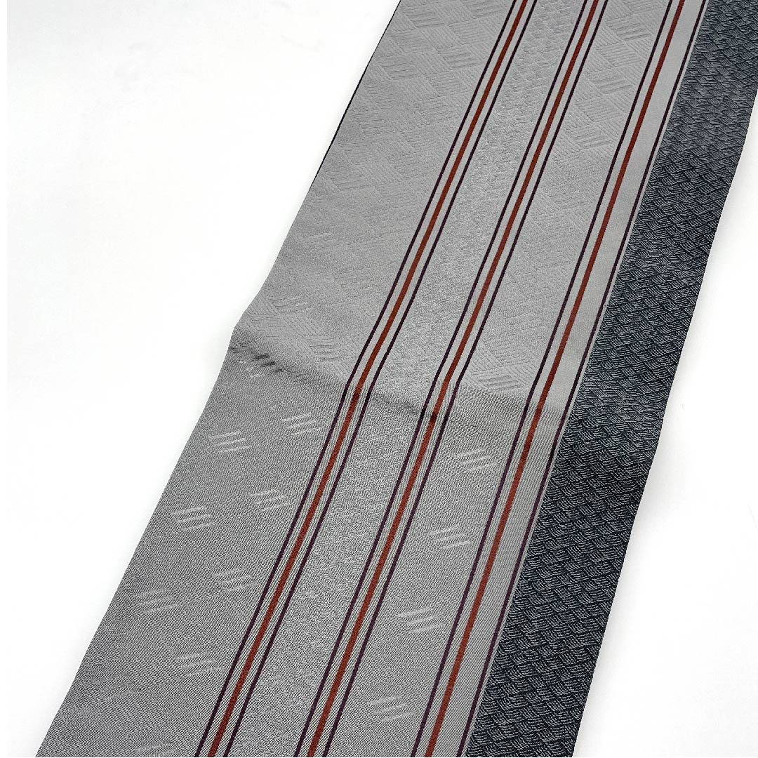 名古屋帯 京袋帯 菱模様 グレー系濃淡 帯丈381cm ポリ Sランク 全通 カジュアル グレー系 1124003422322 開き仕立て