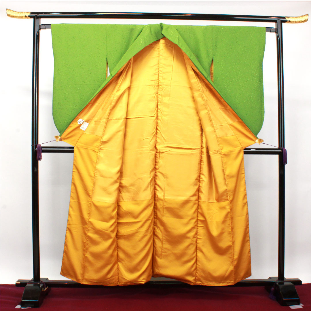 色無地 ポリエステル 常盤色 洗える着物 身丈156cm 裄丈63cm 袷 Sランク 緑系 1114001072319