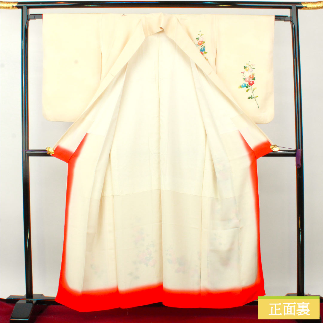 訪問着 正絹 袷 身丈160cm 裄丈63.5cm 砥粉色(とのこいろ) 京友禅 草花模様 Aランク クリーム系 1112004803415