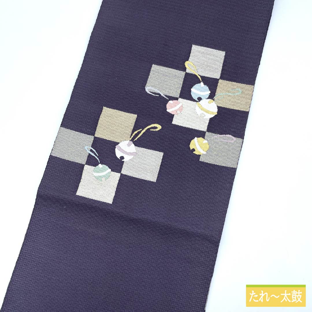 名古屋帯 深滅紫色(ふかきけしむらさきいろ) 綴れ織 井筒屋瀬平 爪搔き綴れ 帯丈377cm 正絹 Sランク ポイント柄 カジュアル 紫系 1124007022320 松葉仕立て