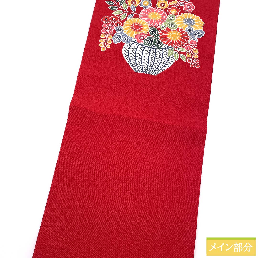 Nagoya obi, Turkish red, stencil dyeing, Kyoto Bingata, flower basket, obi length 368cm, pure silk, A rank, point pattern, casual, red, 1124005693312, open style