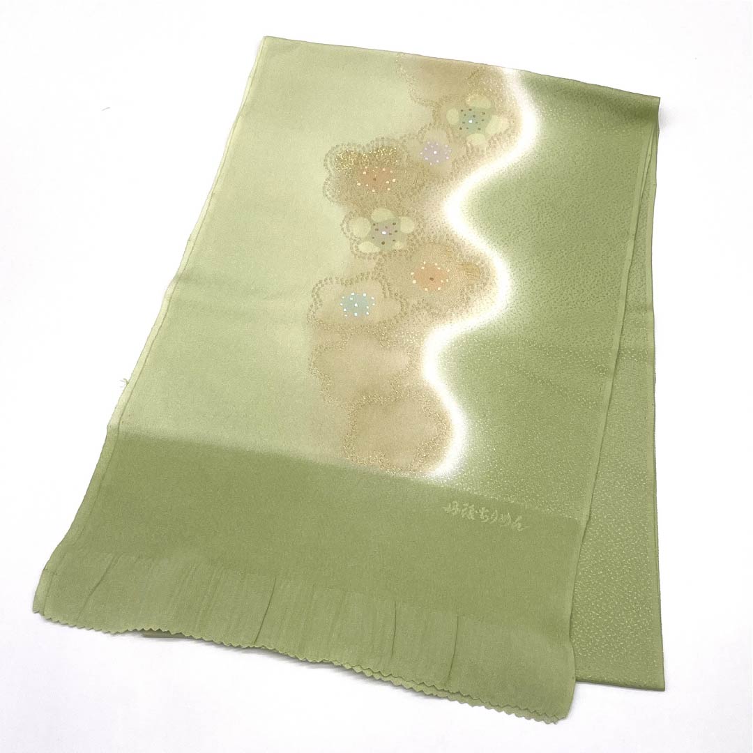 Obiage Silk S-Rank Semi-formal Light Willow Green (usuyanagiiro) Tango Chirimen Plum Length approx. 182cm Width approx. 29.5cm Green tones 1136002822919