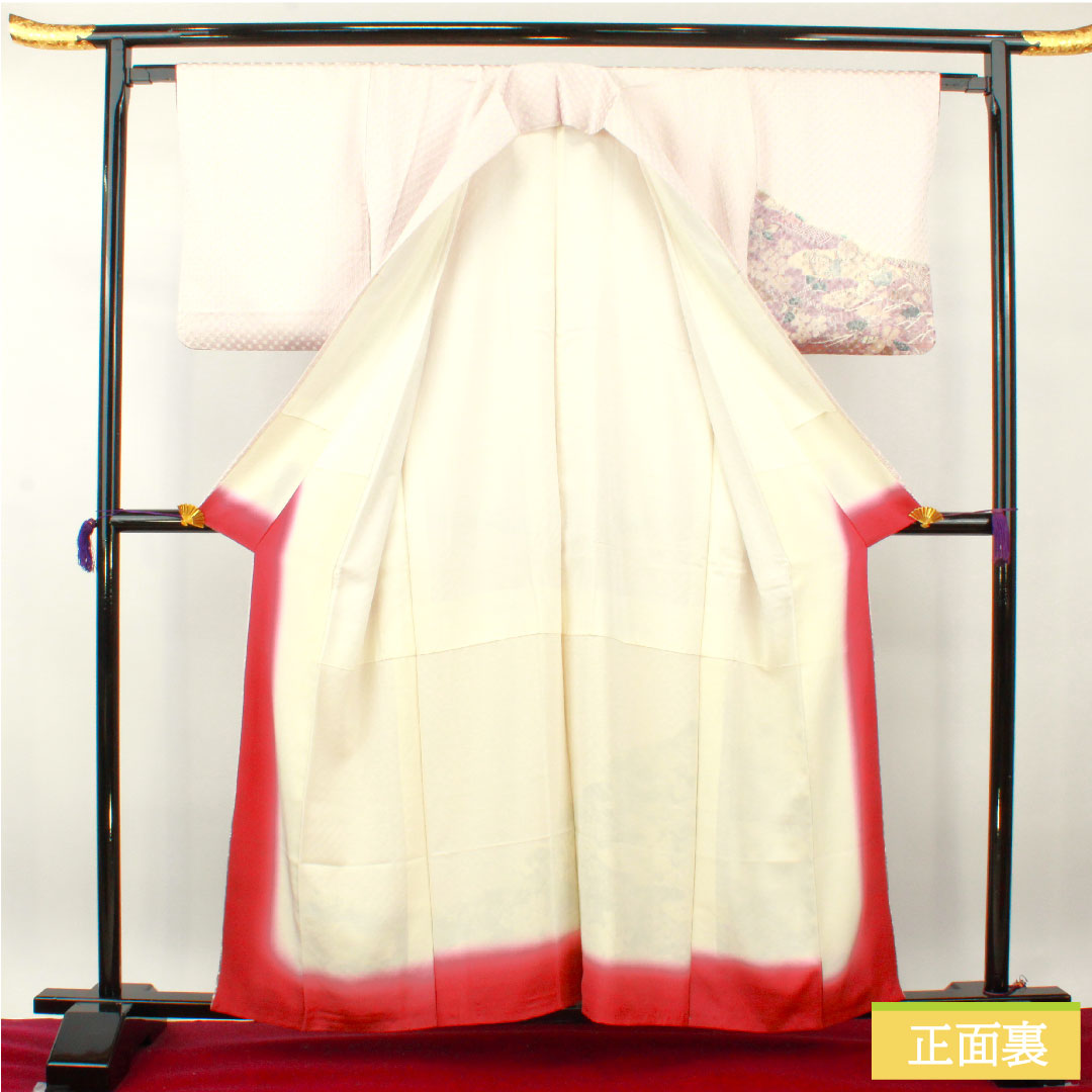 訪問着 正絹 袷 身丈159.5cm 裄丈63cm 桜色 絞り 辻ヶ花 Aランク 紫系 1112004113320